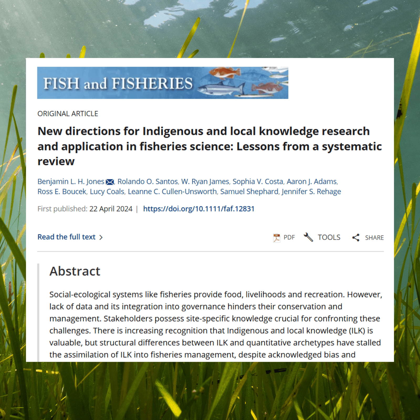 Research Paper: New directions for Indigenous and local knowledge research and application in fisheries science: Lessons from a systematic review